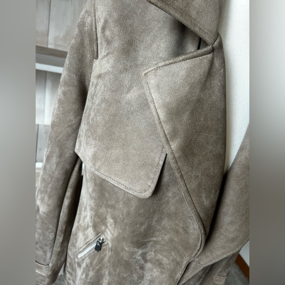 MAGASCHONI Tan Faux Suede Open Front Jacket Size Large - Picture 9 of 14